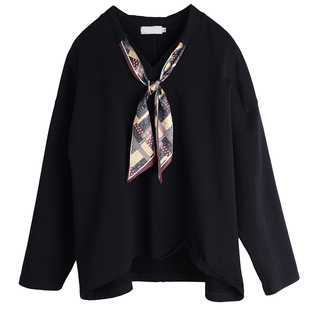 2026春款设计感丝巾胖莹莹大码女装高级感慵懒风小众宽松小衫上衣