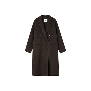 【山羊绒大衣】indicia标记呢大衣长款经典双排扣外套F2D4DY673C