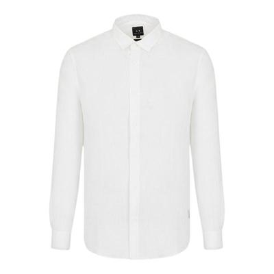 阿玛尼男士亚麻长袖翻领纯色衬衫
