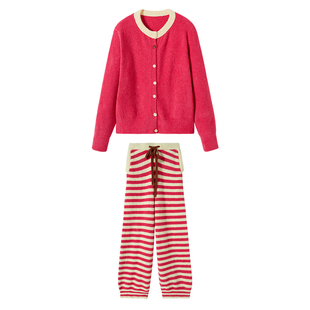 【章若楠同款】AR拼色半边绒开衫家居服套装女可外穿睡衣秋冬保暖