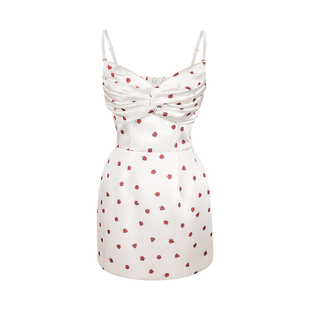 Mummy Cat下蛋喵 【小野玫瑰】缎面玫瑰印花鱼骨礼服吊带连衣裙