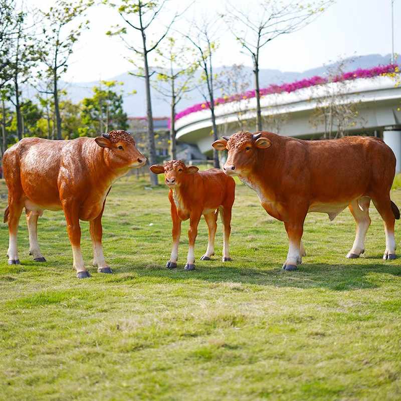 户外牛雕塑玻璃钢动物仿真假西门塔尔牛模型园林店铺装饰黄牛摆件