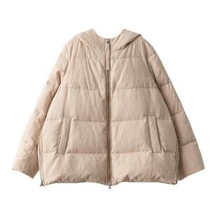梭家｜天真微笑｜匈牙利进口95白鹅绒 浅杏色羊毛亚麻混纺羽绒服