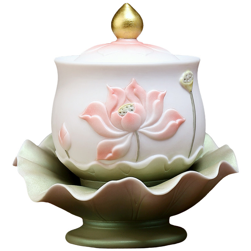陶瓷莲花圣水杯珍珠彩高档精工