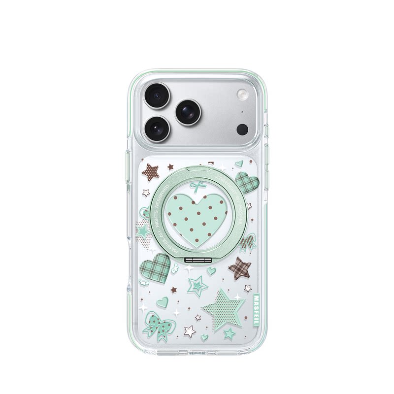 MASFEIL× 薄荷心语适用iPhone17Promax手机壳新款ip15磁吸带支架Go8苹果16Pro保护套支点透明高级感13pm女