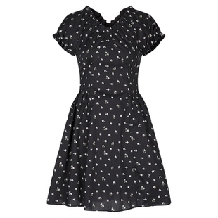 MOUSSY秋季新品甜美风花边V领泡泡袖碎花连衣裙028ISA33-3951