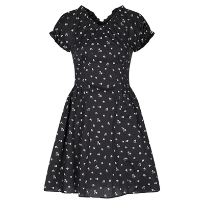 MOUSSY春季新品甜美风花边V领泡泡袖碎花连衣裙028ISA33-3951