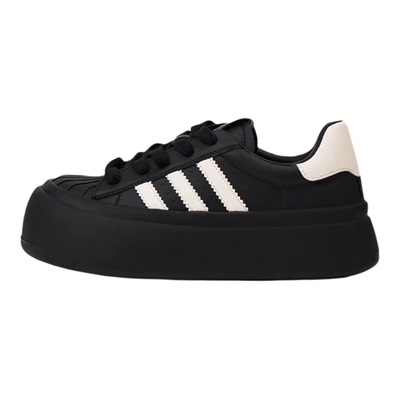 香港厚底德训鞋女2025春秋新款百搭贝壳鞋运动增高休闲圆头小黑鞋