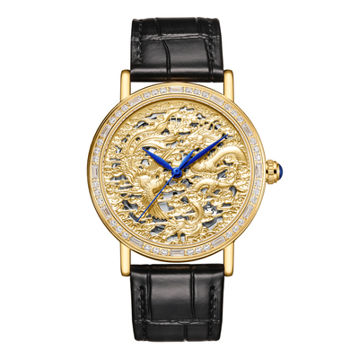天度龙凤呈祥自动机械牛皮腕表