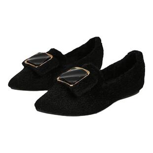 尖头毛毛鞋女秋冬外穿2025新款加绒豆豆鞋水貂毛棉瓢鞋大码41一43