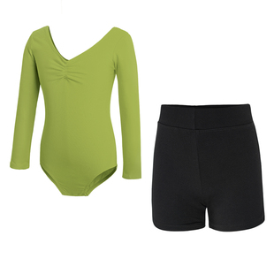 儿童舞蹈服女童长袖练功服套装牛油果绿形体考级体操服中国舞服装