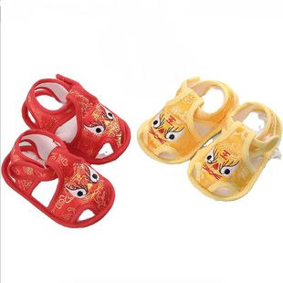 老虎鞋虎头鞋绸缎鞋包头凉鞋满月百天鞋软底防滑学步鞋眉眼鞋婴儿