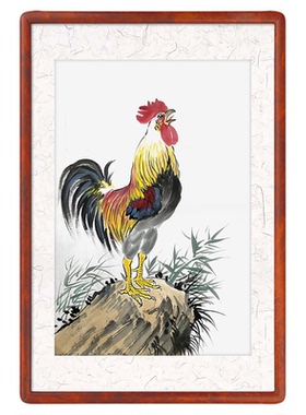 手绘雄鸡图定制 金鸡报晓画 客厅小幅大公鸡画 水墨竹子画 报晓图