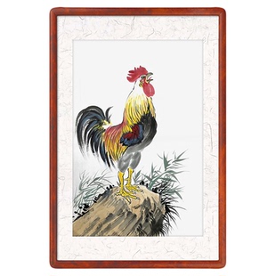 手绘雄鸡图定制 金鸡报晓画 客厅小幅大公鸡画 水墨竹子画 报晓图