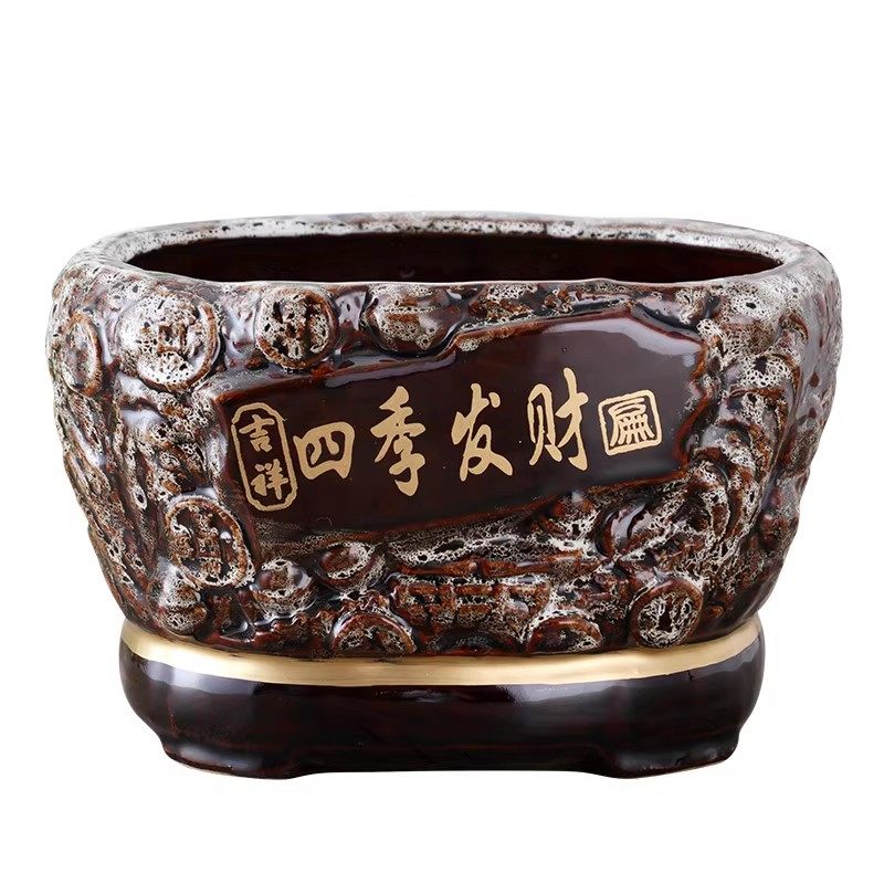 发财树陶瓷花盆送托盘