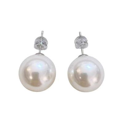 天然淡水真珍珠耳钉女S999纯银6A级馒头扁圆2024年新款养耳洞耳饰