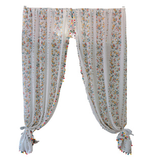 货架帘子遮挡杂物挂衣架钢制衣橱拉帘碎花小彩球花边半遮光窗帘