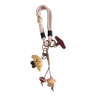 立体个性橄榄球牛角包饼干挂坠棕色螺旋纹短绳适用于手机壳创意百搭学生可爱男女钥匙扣通用ccd相机便携手腕