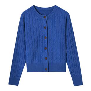 克莱因蓝针织毛衣开衫女2025秋季红色毛衫打底蓝色圆领羊毛上衣女