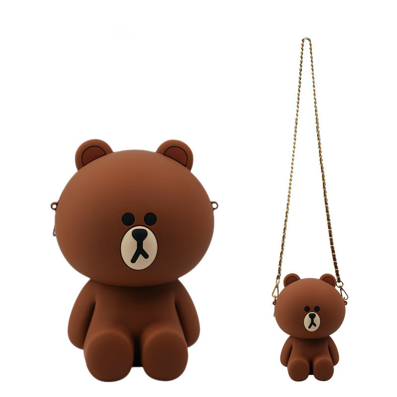 LINE FRIENDS正版布朗熊可妮兔硅胶公仔链条斜挎包哈根达斯合作款