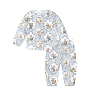 721星球儿童家居服套装男女宝宝圆领竹棉纱布长袖防蚊裤套装