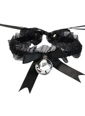 蕾丝大铃铛项圈女仆颈带酷黑颈环