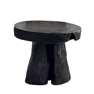 Ni+尼家侘寂风实木墩子碳化原木边几中古民宿矮花几摆件床头角几