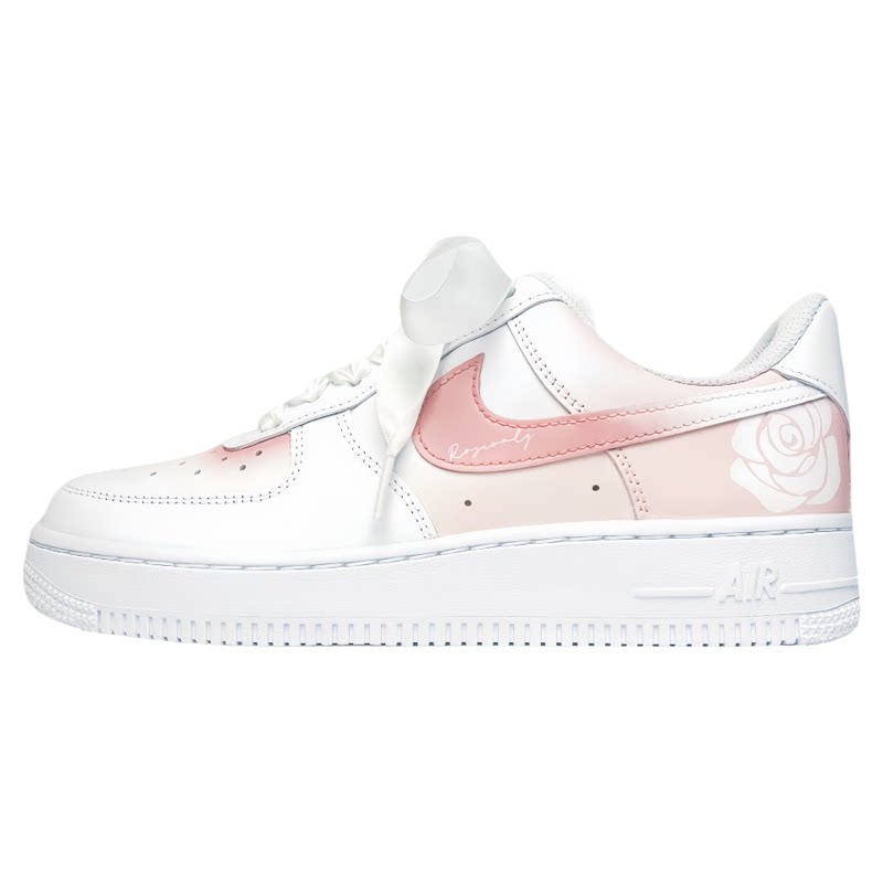 球鞋定制 NIKE/耐克 Air Force1 玫瑰之名清新浪漫 男女白粉 板鞋