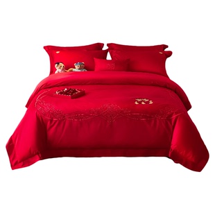 TW小熊纯棉高端红色结婚四件套年轻人婚房喜被床上用品高端上档次