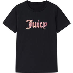 Juicy Couture橘滋T恤女26夏季新款立体亮片刺绣黑色基础短袖上衣