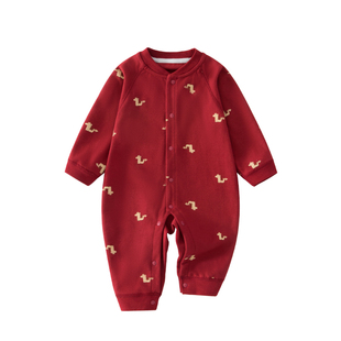 婴儿衣服秋季连体衣马年小月龄宝宝秋冬纯棉打底哈衣红色喜庆新年