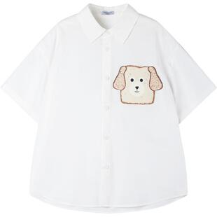 【吐司小狗】凉感莱赛尔 面包小狗白色短袖衬衫亲肤透气T恤男童