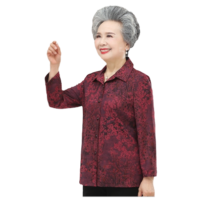 中老年人女夏装长袖衬衣春秋套装