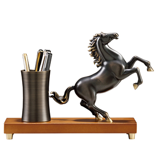 黄铜马到成功笔筒摆件办公室送领导高档桌面高级感伴手礼马年礼物
