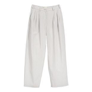 【新品】素然 WHM 26夏女士时尚复古气质细条纹轻盈棉布褶裥长裤