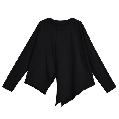 设计感不规则斜下摆女士长袖T恤
