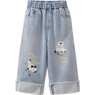 马克珍妮[奇趣猫咪]女童卷边牛仔阔腿裤 儿童裤子春装新款560175