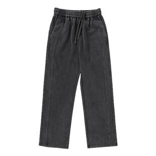 提臀水洗破坏卫裤cleanfit宽松直筒春夏款长裤重磅磨白灰男休闲裤