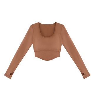 Tea Beauty早秋瑜伽普拉提塑身衣修身运动健身长袖t恤女高弹上衣