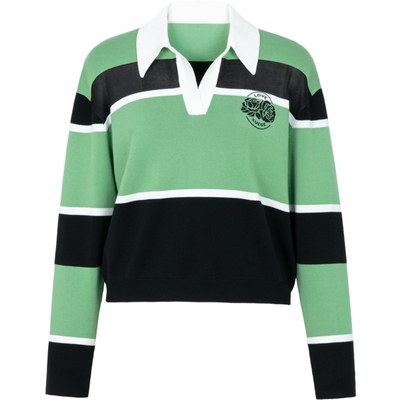 XG雪歌撞色设计长袖毛针织衫时尚春季新款创意印花短款翻领毛衫女