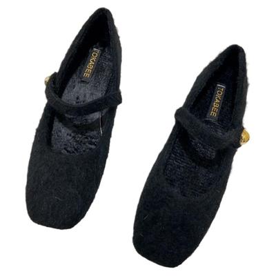 仙女风加绒保暖豆豆鞋毛毛女单鞋