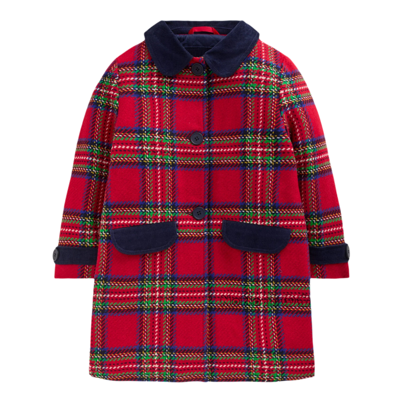 英国Mini BODEN女童红色格子羊毛大衣外套加厚新年2-12岁G5623