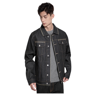 15oz重磅原牛养牛款硬朗秋季男士夹克金色闪边设计原色工装外套