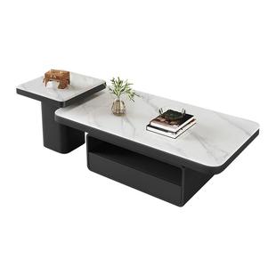 轻奢高级感微晶石茶几组合家用黑色极简长方形岩板茶几桌设计师款