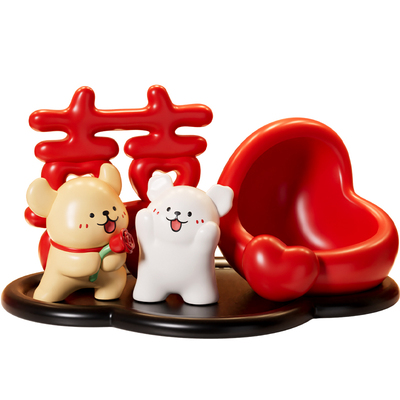 高级感结婚礼物线条小狗喜字摆件