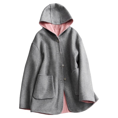 保暖廓形落肩袖双面呢长款大衣女