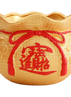 新年红色陶瓷招财福袋花盆