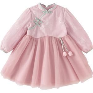 戴维贝拉儿童连衣裙2024秋装新款宝宝汉服裙子女童国风新中式旗袍