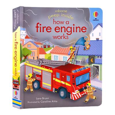 Usborne 偷偷看里面系列 消防车 Peep Inside how a Fire Engine works英文原版绘本 尤斯伯恩科普纸板翻翻书洞洞书
