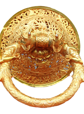 纯铜门环黄铜铺首大门拉手格桑花镂空双龙门环装饰工艺品挂件